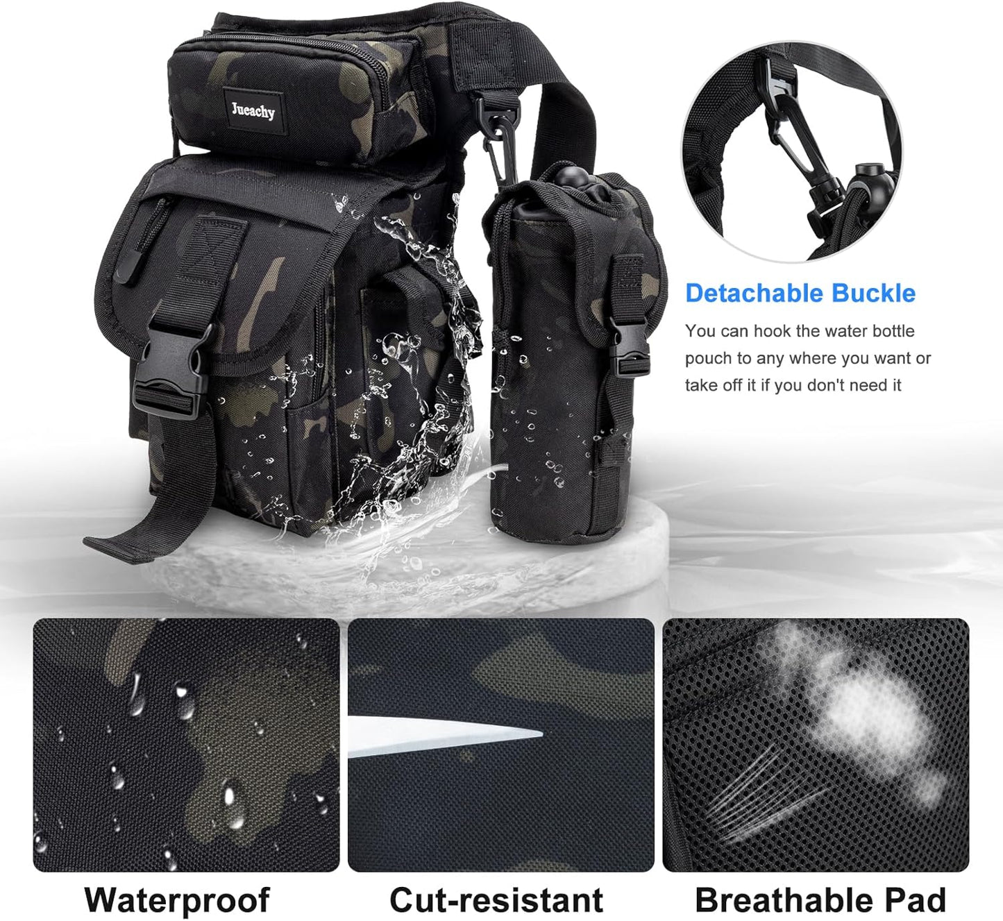 Jueachy Drop Leg Bag for Men Tactical Metal Detecting Thigh Pack with Water Bottle Pouch