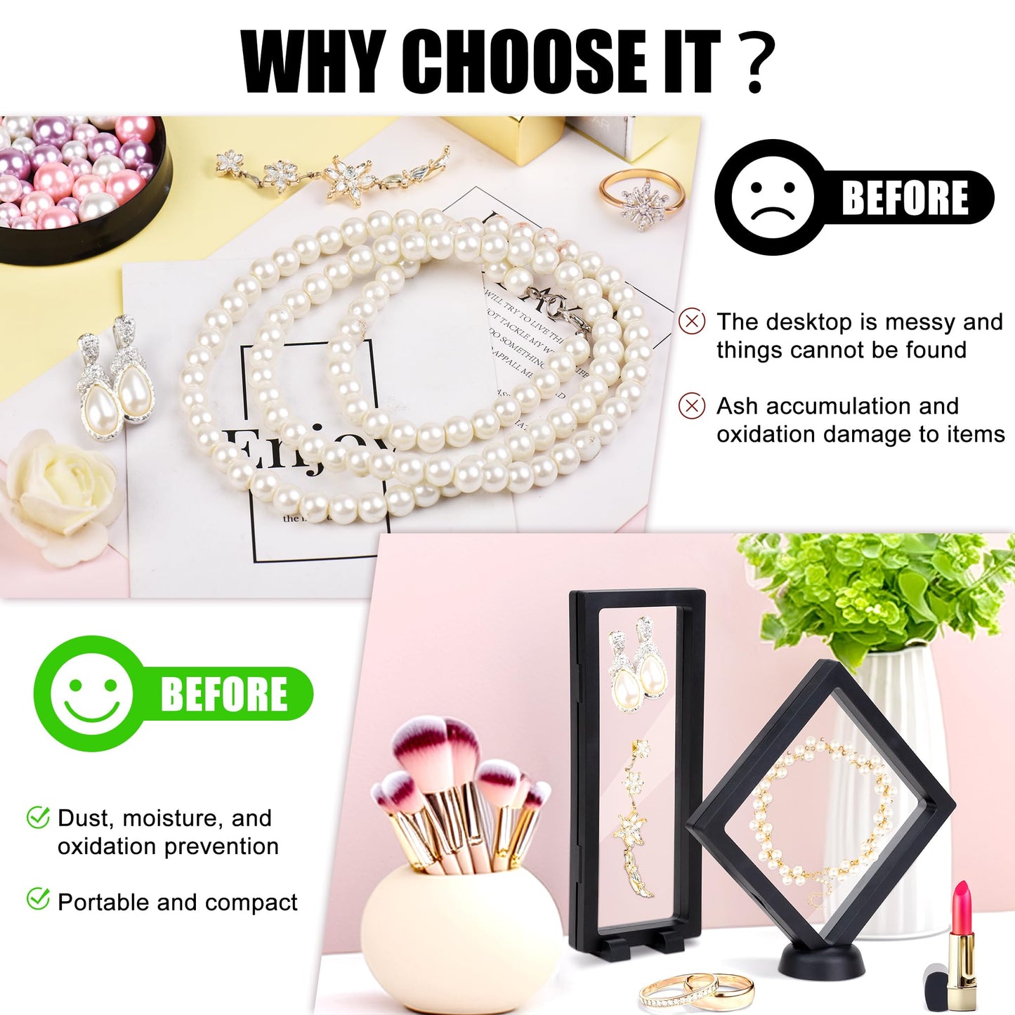 16 PCS Black Floating Display Case, UOIXPUHUO Transparent Challenge Coin Display Stand for Chips Ring Earrings Jewelry Necklace Shells Medals Antique AA Medallions (5.51*5.51*0.78in, 3.54*9.05*0.78in)