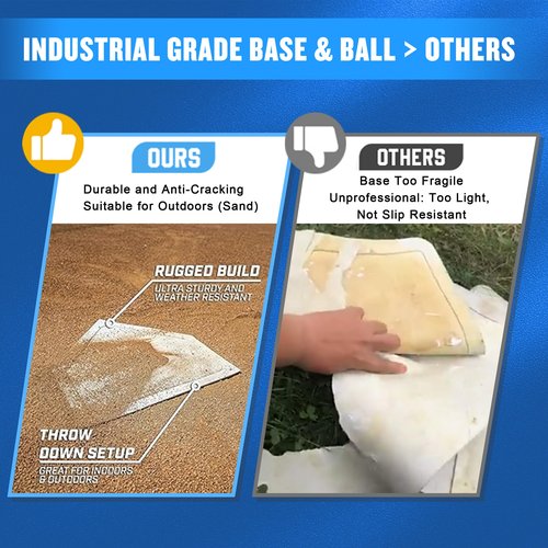 PRAOUTSAD Throw Down Rubber Baseball Bases - 11" Plastic Softball Set for Plastic Batting Practice Baseballs - Home Plate for Whiffle Balls - Baseball Training Equipment