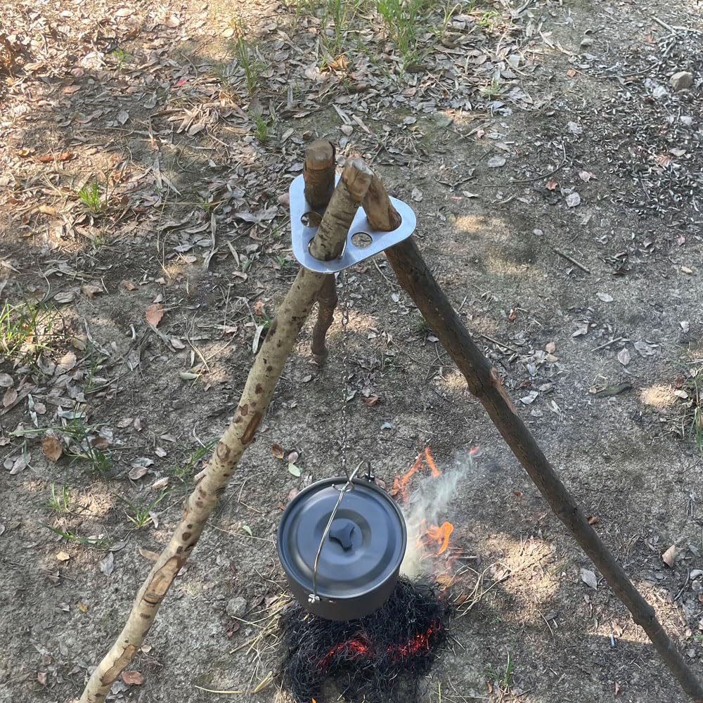 Camping Tripod Board,Turn Branches into Campfire Tripod ,Stainless Steel Campfire Support Plate with Adjustable Chain,for Hanging Cookware,Portable Camping Gear (Plus)