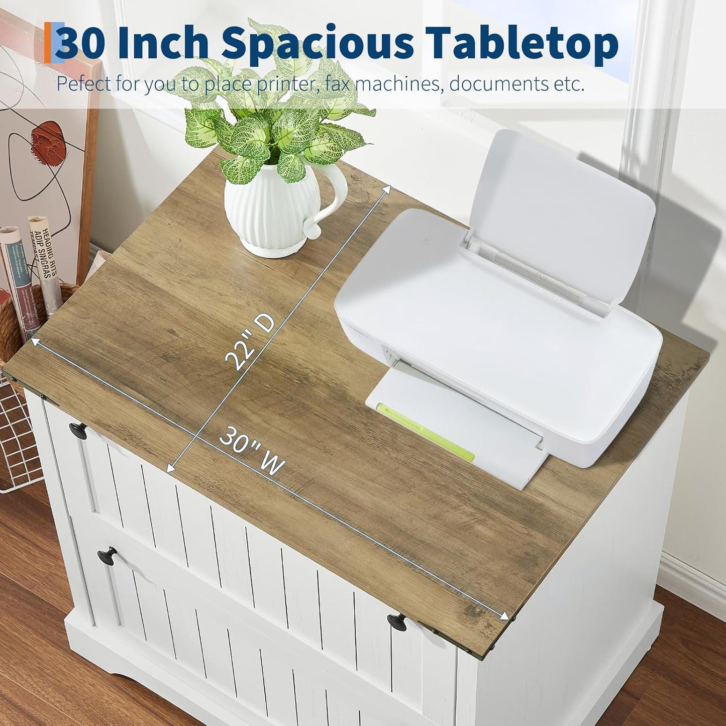 Farmhouse File Cabinets with 2 Drawers,30" File Cabinets with Hanging File Folders for A4/Letter/Legal Size Documents, Rustic Storage Cabinet Storage Printer Stand for Home Office, Living Room White