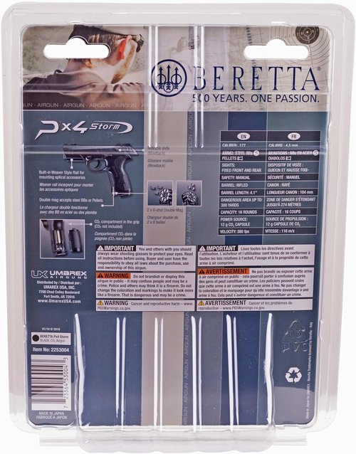 Beretta PX4 Storm .177 Caliber Blowback BB Gun Pistol, Shoots Pellets and BBS