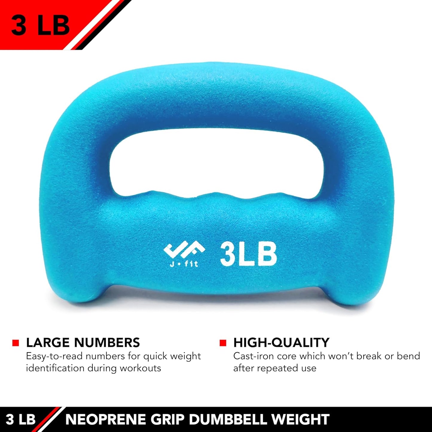 JFIT Neoprene D Grip Dumbbells - Single Weights 1LB-5LB - Premium Non-Slip, Hand Weights, Ergonomic Design