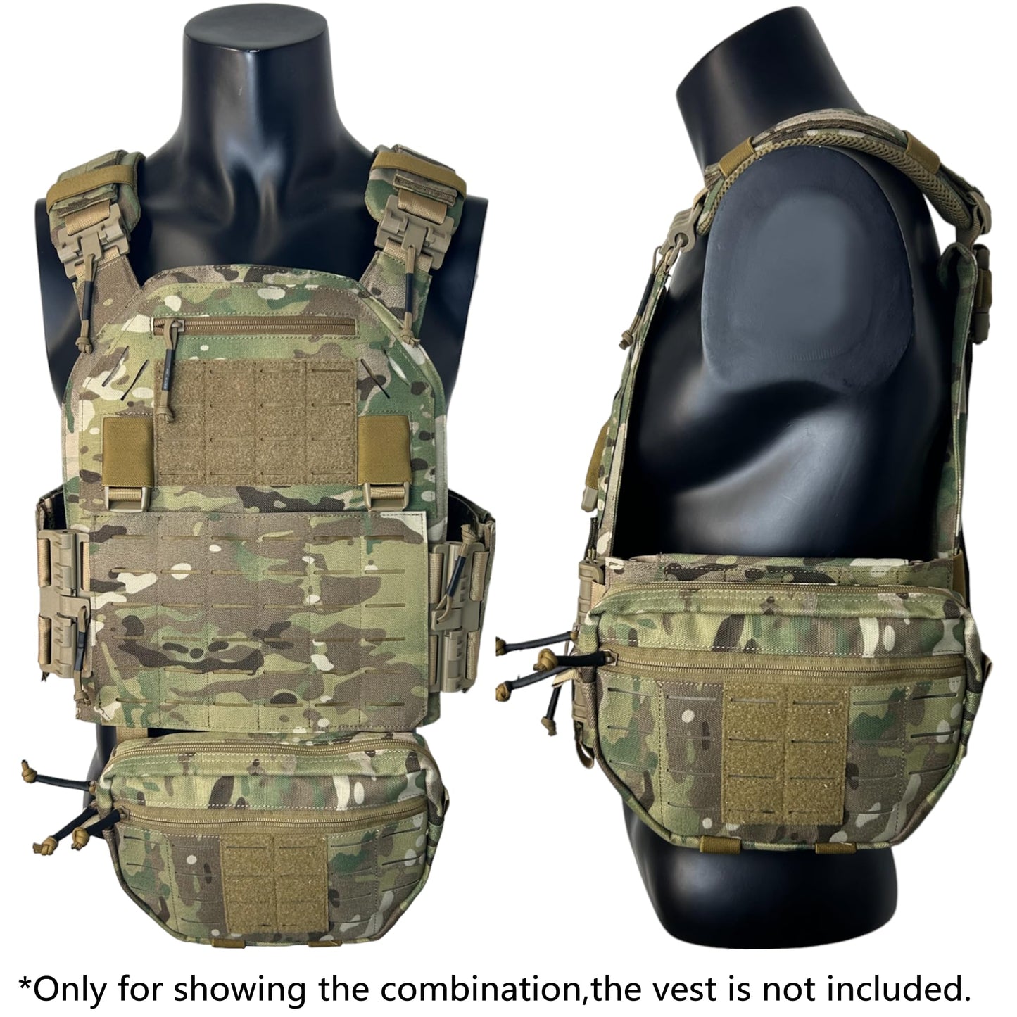 Tactical Pouch Front Pocket with Strap Attach 3 Color Admin Webbing MOLLE System Bag with Double Zipper Dump Pouch with Mesh Pocket Elastic Band Inside 9"×5.9"×1.3" (Black)