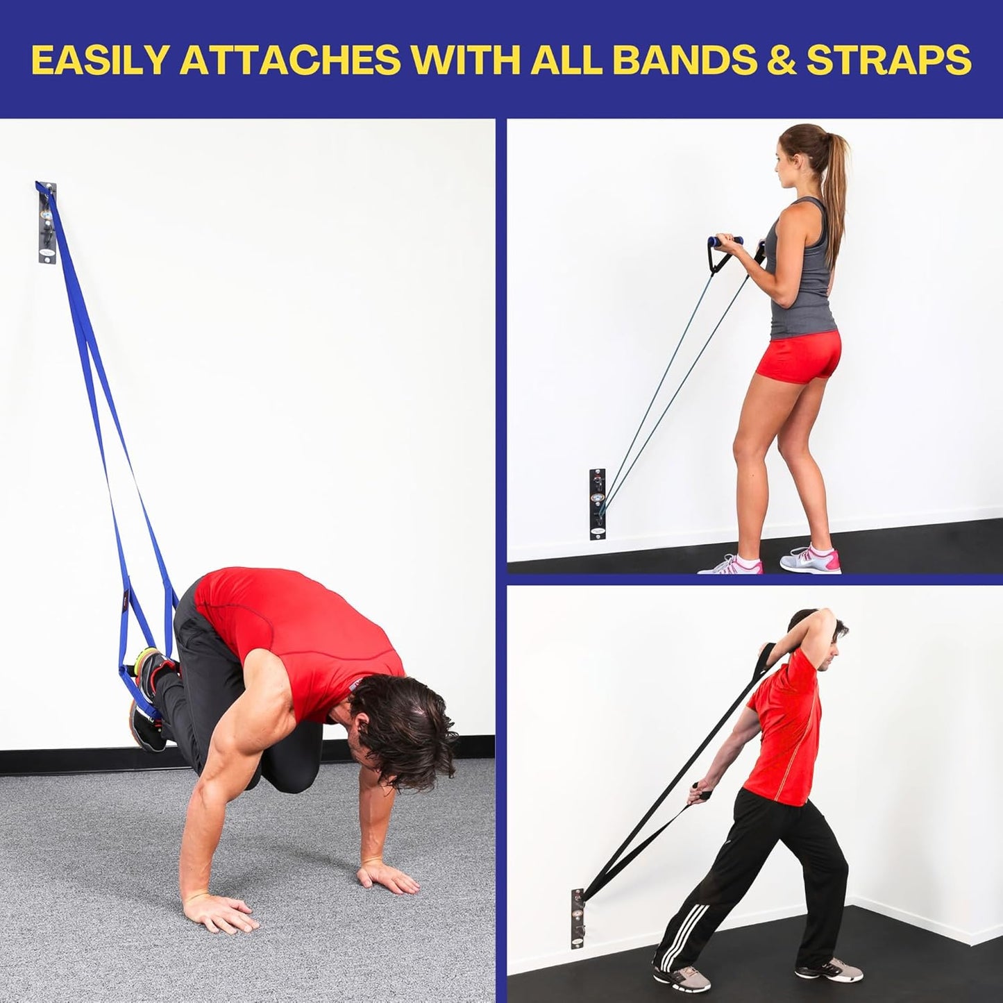 Anchor Gym Core Station - Wall Mount Workout Anchors for Resistance Band, Three Units with Two Hooks for Exercise Bands, Body Weight Straps, Strength Training - (Wood Mounting Screws Included)