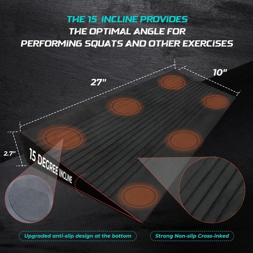 Squat Wedge Block, Extra Large One-Piece Squat Wedge Slant Board for Squats, Heel Elevated Squat, Knees Over Toes Squats, Calf Stretches, Weightlifting and Recovery Training
