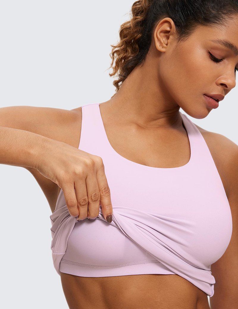 CRZ YOGA Butterluxe Workout Racerback Tank Tops for Women - Padded Athletic Spandex Yoga Shirts with Built in Bra Pink Peony Medium