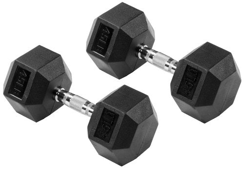 Fitvids Premium Rubber Encased Hex Dumbbell, 45LB Pair
