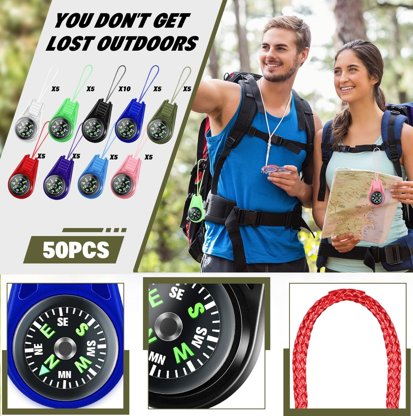 25 Pack Compass for Kids Hiking and Survival Small Mini Pocket Compasses Keychain Lanyard Boy Scout Party Favor Toy Set, Bulk