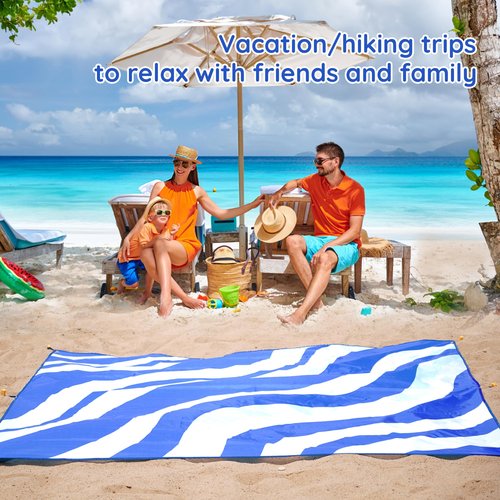 aoole Beach Blanket Sandproof, Extra Large Beach Mat 80"*118" for 1-8 Persons, Waterproof Outdoor Picnic Blankets, Lightweight Beach Essentials for Camping, Traveling, Hiking (Dark Blue, 80"*118")