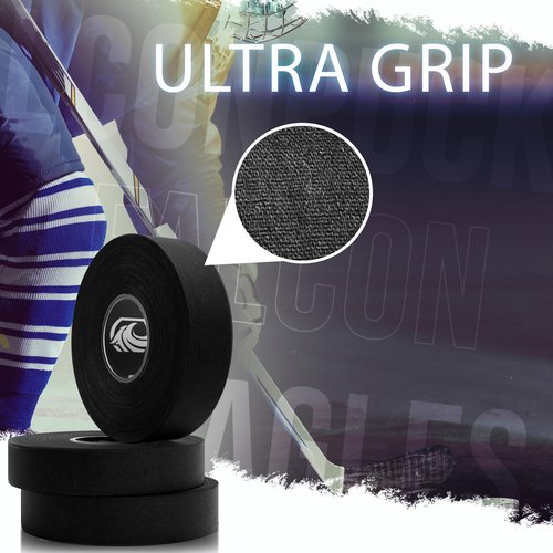 EAGLES 4 Pack Hockey Tape Black, White or Clear Multipurpose Durable Cloth or PVC Tape Roll - Strong Adhesive - Hokey Sports Gifts, Accessories, Equipment, Gear (4 Pack Black)
