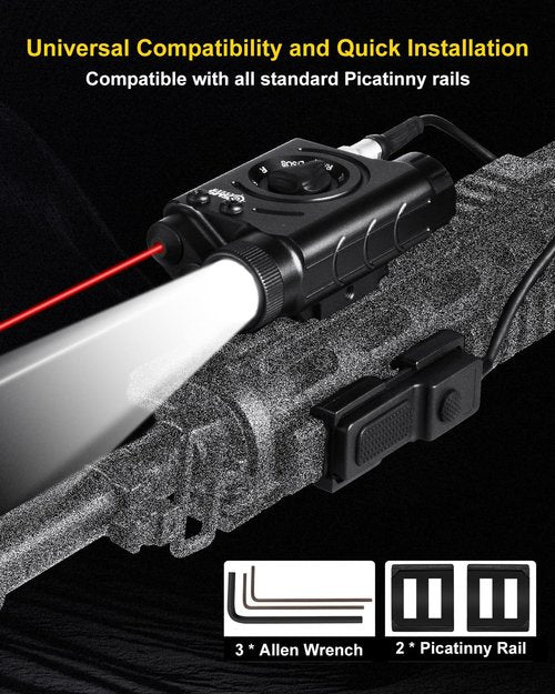 1200 Lumens Tactical LED Flashlight/IR Laser/Red Laser Sight Combo with Remote Pressure Switch, Compatible with All Standard Picatinny/M-LOK Rails, Built-in 3000mAh Rechargeable Battery