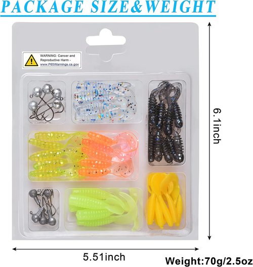 Crappie Lures Jig Heads Kit, Tube Bait Crappie Jig Panfish Kit Crappie Bait Soft Plastic Worms Fishing Lures Kit Mini Jigs for Trout Saltwater Freshwater