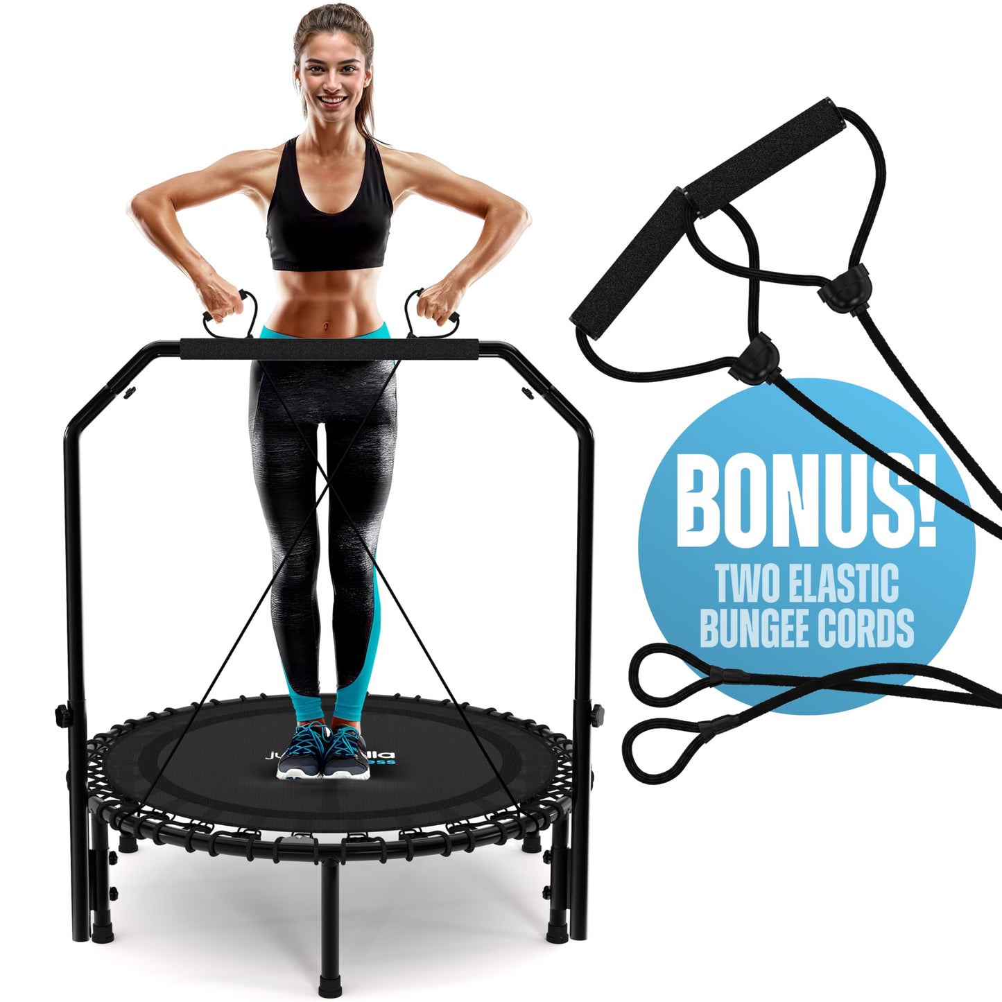 Jumpzylla Fitness Trampoline 40"| Foldable Mini Rebounder Trampoline for Adults with Bar | Durable, Quiet, Low-Impact Exercise Equipment for Indoor and Home Workouts (450 LBS Capacity)