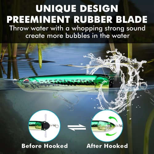 TRUSCEND Top Water Pencil Fishing Lures with Double Floating Rotating Tail, Surface Pencil Popper, Long Cast Premium Bass Bait with Rattle, Fishing Teasers Swimbaits for Freshwater Saltwater