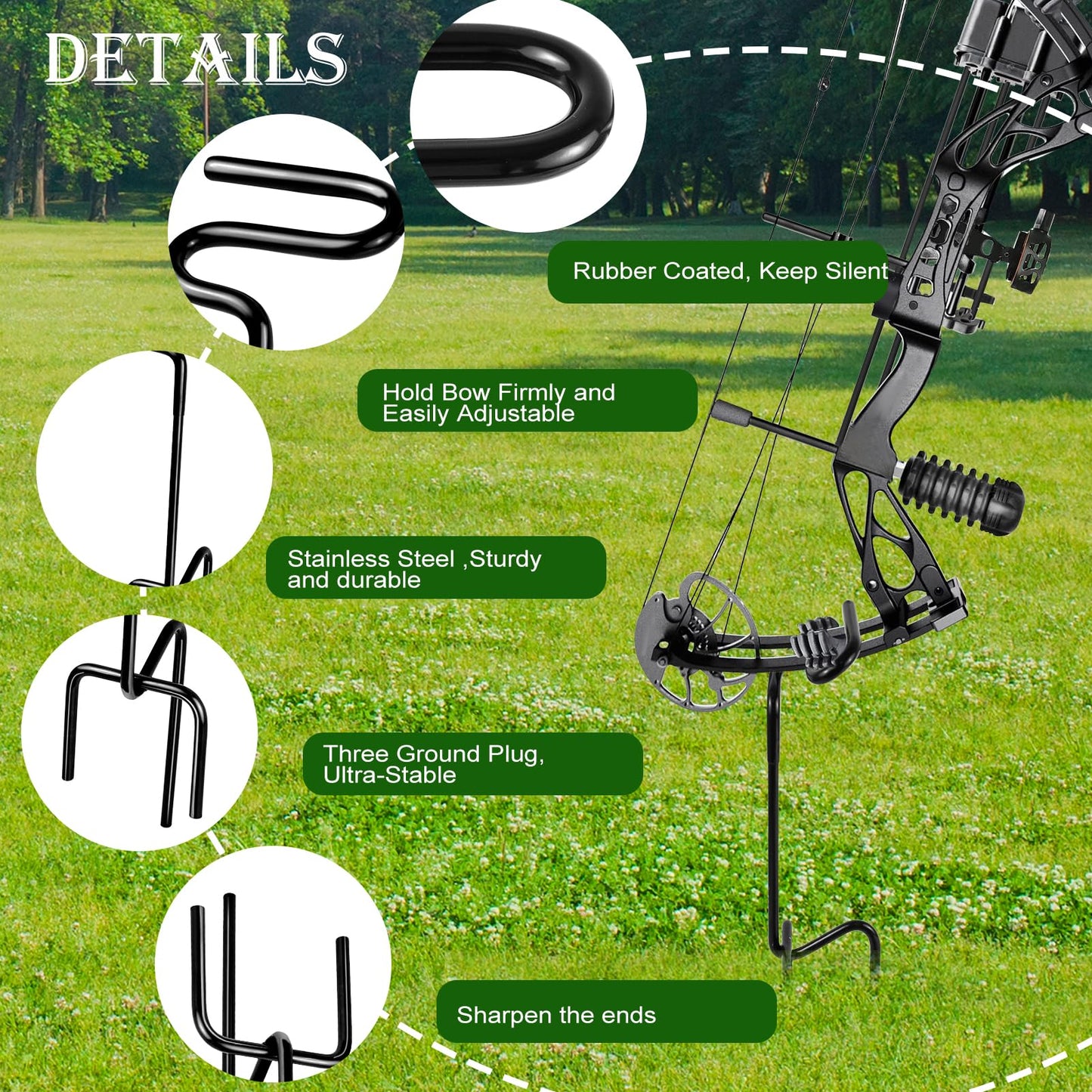 2 Pack Ground Blind Bow Holder with Rubber Coated, Rustproof Hunting Compound Bow Holder Stable Archery Bow Stand Versatile Ground Stake Bow Holder Archery Accessories for Hunting Target Practice