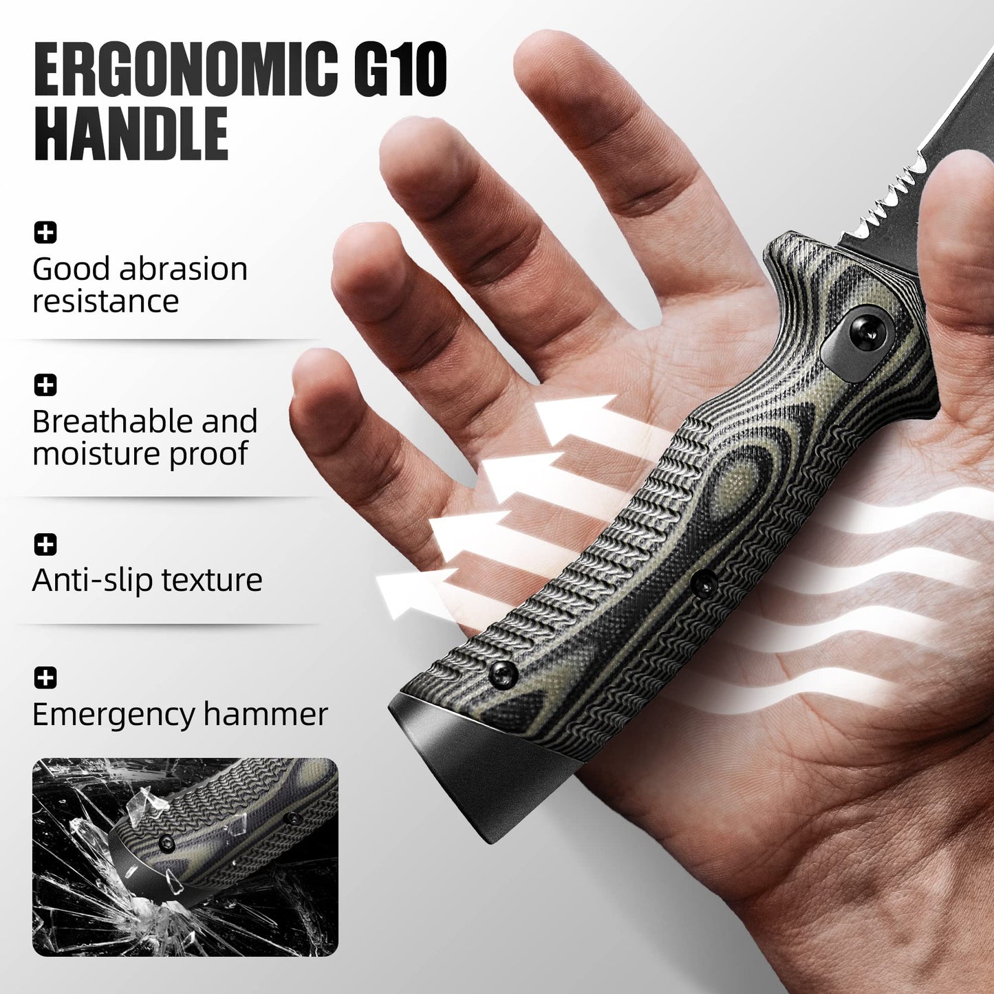 ZUNE LOTOO Full Tang Fixed Blade Tactical Knife for Men, 9.4" Bowie Knife with Kydex Sheath & G10 Handle, 8Cr14mov Survival Hunting Knives for Bushcraft Camping Outdoor Skinning