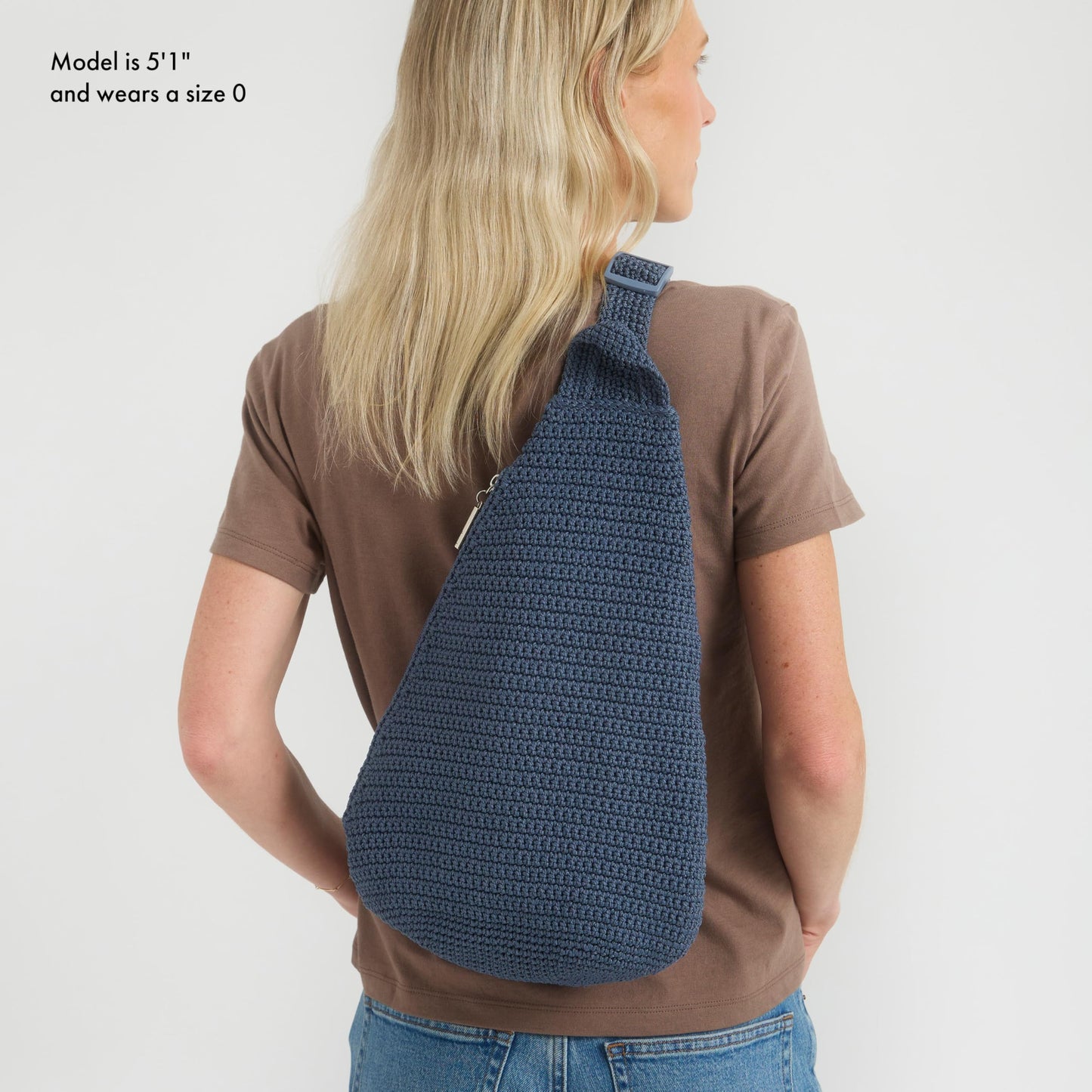 The Sak Geo Sling Backpack in Crochet, Single Sling Shoulder Strap, Maritime