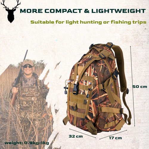 Waterproof Camo Hunting Backpack for Men, Pack Bag With Gear Accessories, Day Pack for Bow, Fishing, Hiking, Outdoor