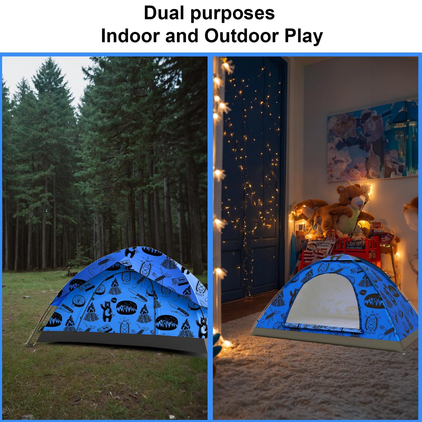 KidzAdventure 2 in 1 Indoor/Outdoor Tent for Kids, Double Layer PU1500 Waterproof, Lightweight N Easy Pop up Toddler/Kids Tent, Ideal for Backyard, Outside Camping, or Play Fort