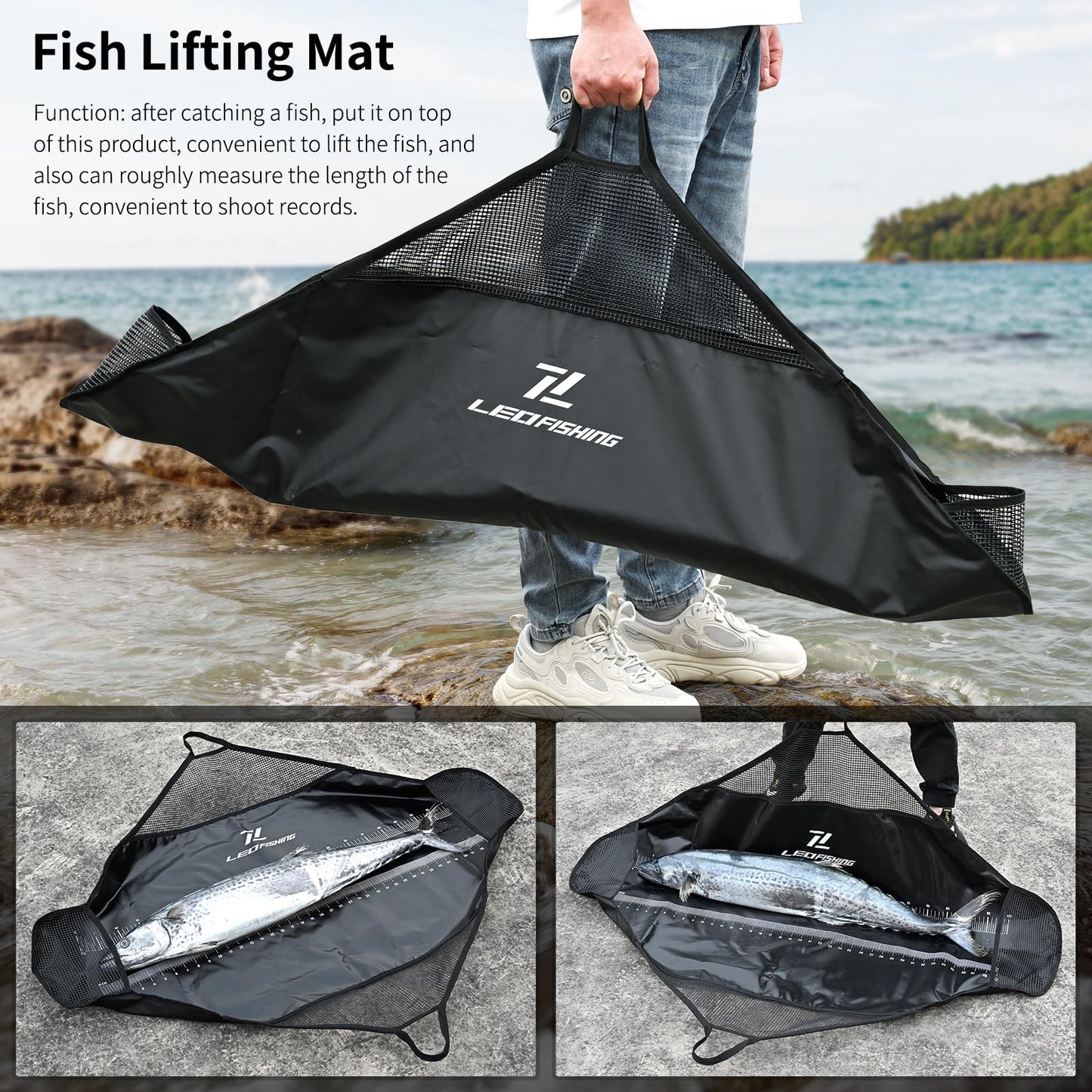 LEOFISHING Tournament Weigh-in Fish Bag - Folding Sling With Strong Nylon Handles and Ruler - Heavy Duty Bass Transport Bag
