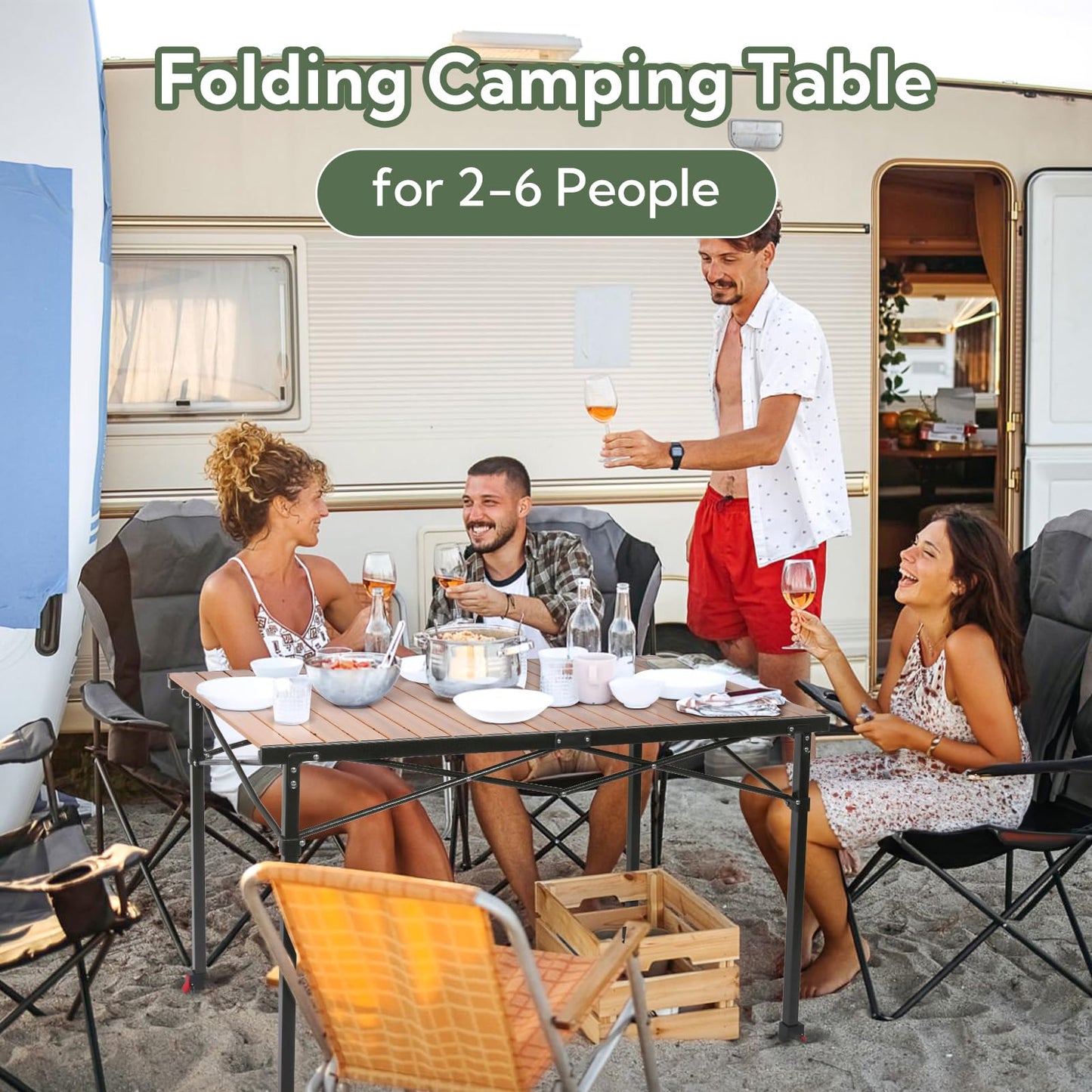 Join Nature Portable Outdoor Adjustable Height Camping Table, Large for 2-6 Person, Foldable Roll-up Aluminum Camp Table with Carry Bag for Picnic, Camp, Sturdy, Stable, Loads 220 Lbs