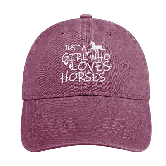 Just Girl Who Loves Horse Hat Baseball Cap for Women Adjustable Trendy Hats Cotton Wine Red