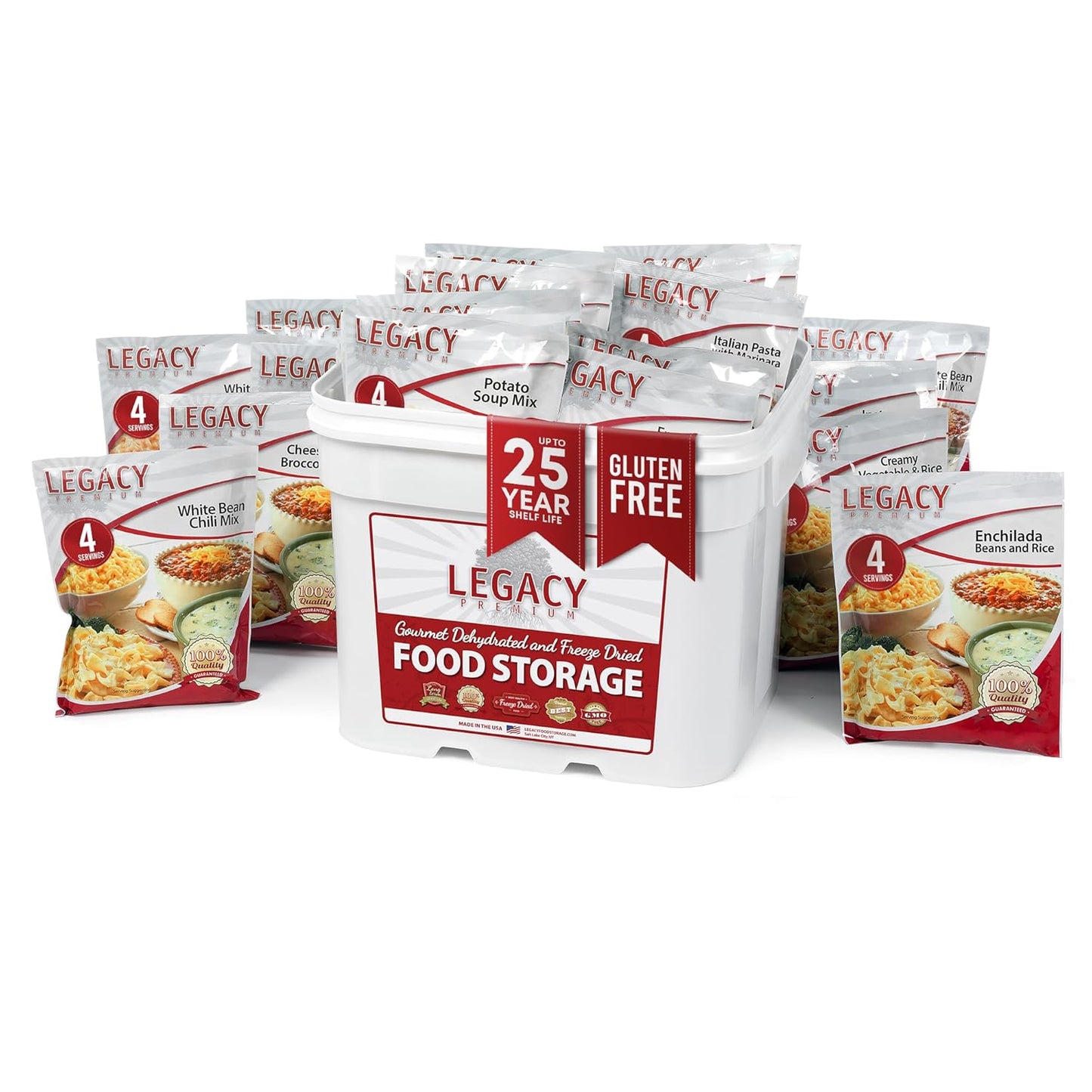 Long Term Gluten Free Food Storage Sample Pack: 16 Large Servings - 4 lbs Freeze Dried Meals - Emergency Prepper Supply with 25 Year Shelf Life