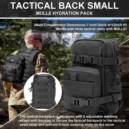 GZ XINXING Tactical Hydration Backpack, Outdoor Water Backpack Carrier Pack for Vest Backpack, Holds 1.5L Water Bladder, Mini MOLLE Tactical Backpack for Hiking, Biking, Running, Climbing