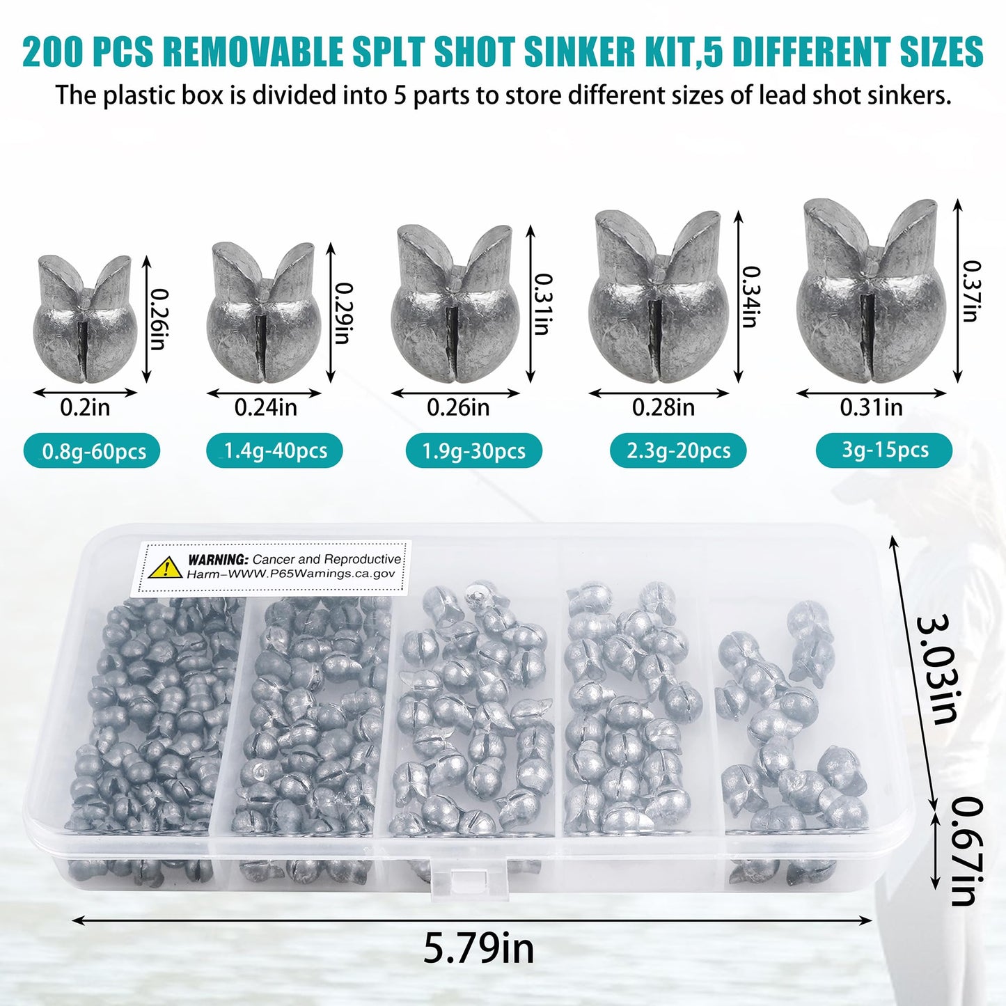 100 Pack Split Shot Fishing Weight Removable Clip On Fly Fish Line Sinkers Round Egg Fishing Sinker Saltwater Lead Weight Bass Fishing Freshwater 3.0g