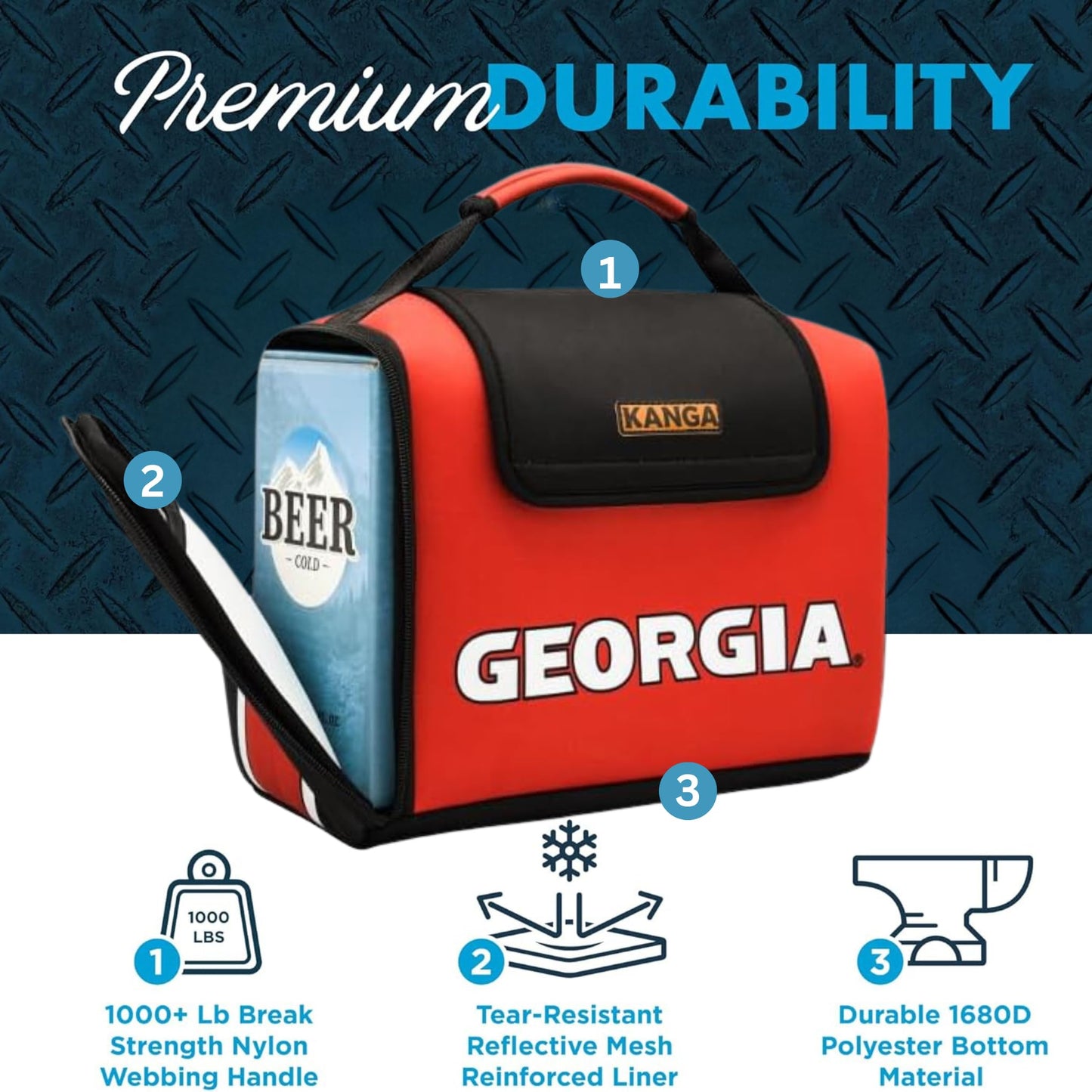 Kanga Georgia Bulldogs Insulated Cooler Bag - University of Georgia Soft Cooler Bag - Can Beer and Seltzer Drink Cooler - Insulated and Durability Tested - Kanga Kase Mate