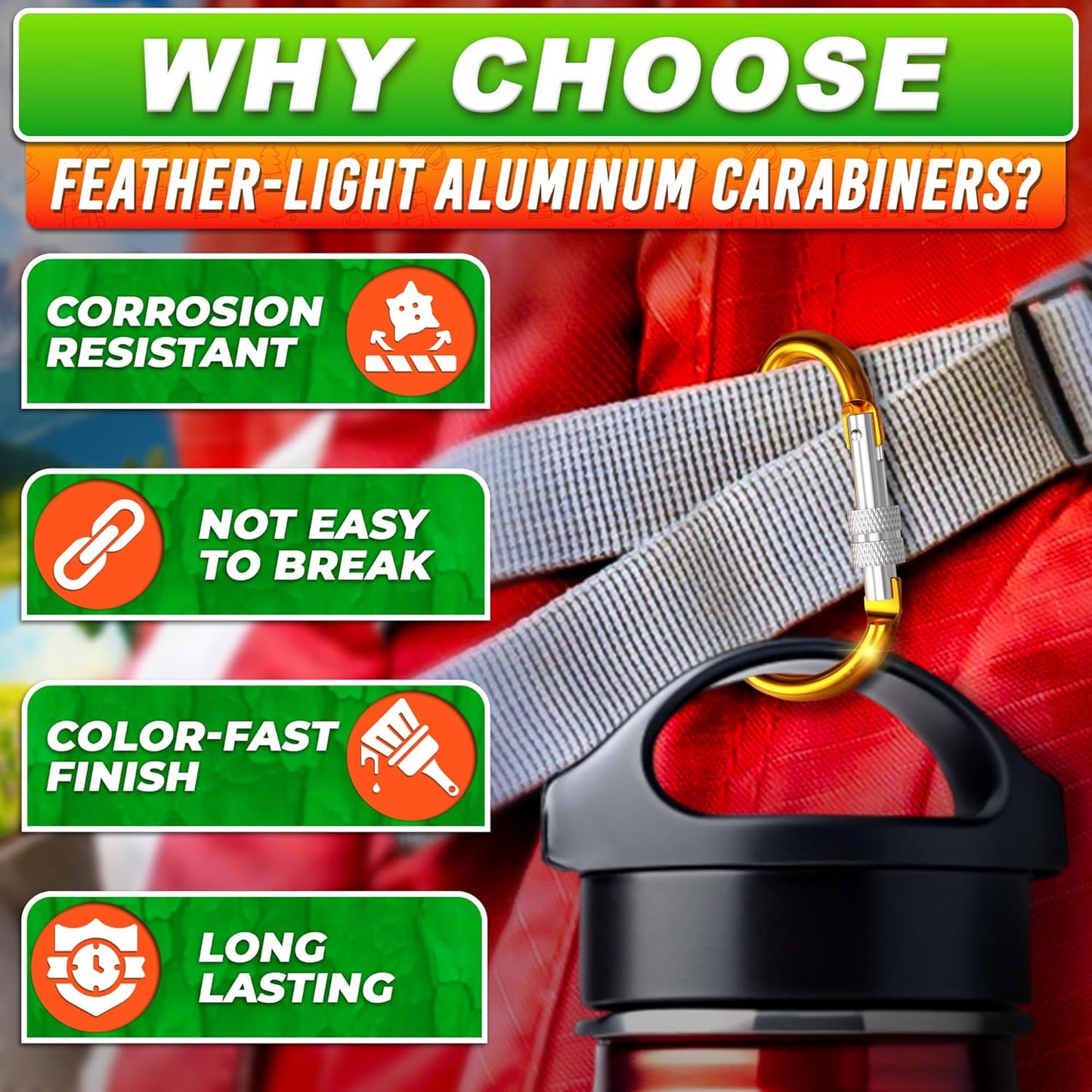 3 Inch Carabiner Clip with Screw Lock - 10 PCs Aluminum Locking Carabiner Clip, Multicolor (Red, Orange, Purple, Blue, White) D Ring for Backpack, Lightweight & Easy to Use, Cool for Camping & Hiking