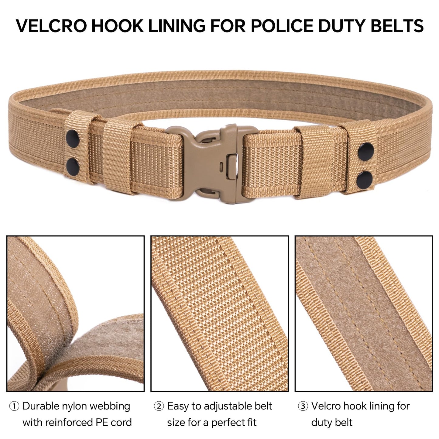 FENGSINET Duty Belt Police Security Duty Belts Law Enforcement Nylon Gun Belt with Utility Tactical Belt Keepers(Duty Belt, Khaki, Medium)