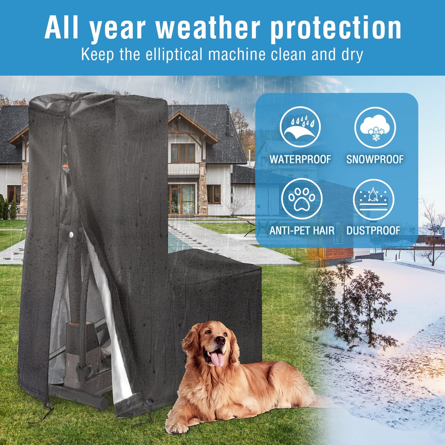 Kingling Elliptical Cover, Elliptical Exercise Machine Cover for Home Use Elliptical Trainer Waterproof & Dustproof Protective Covers - 81''L x 33''W x 72'' H