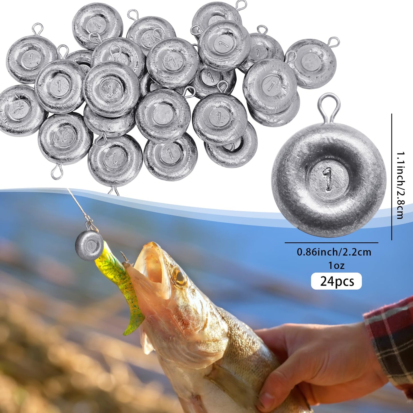 24pcs Sinkers Fishing Weights Coin Disc Sinker Fishing Sinkers Weights for Saltwater Trolling Catfishing Weight Sinker Fishing Tackle Gear (A-1oz-24pack)