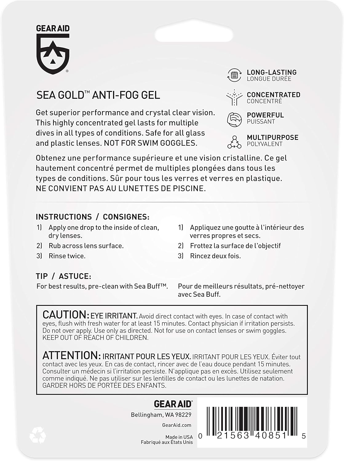 GEAR AID Sea Gold Anti-fog Gel Coating for SCUBA Masks, 1.25 fl oz, Clear (40851)