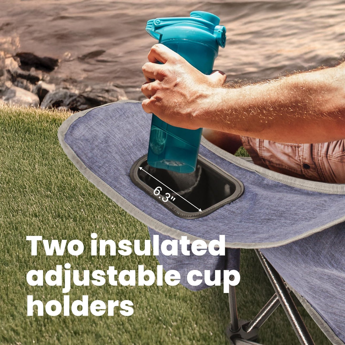 Join Nature 700lbs Capacity Double Camping Chair for 2 Adults - Low-Profile Outdoor Loveseat with XL Cup Holders & Storage Pockets, Heavy Duty Folding Couch for Camping, Lawn, Backyard (Navy Blue)