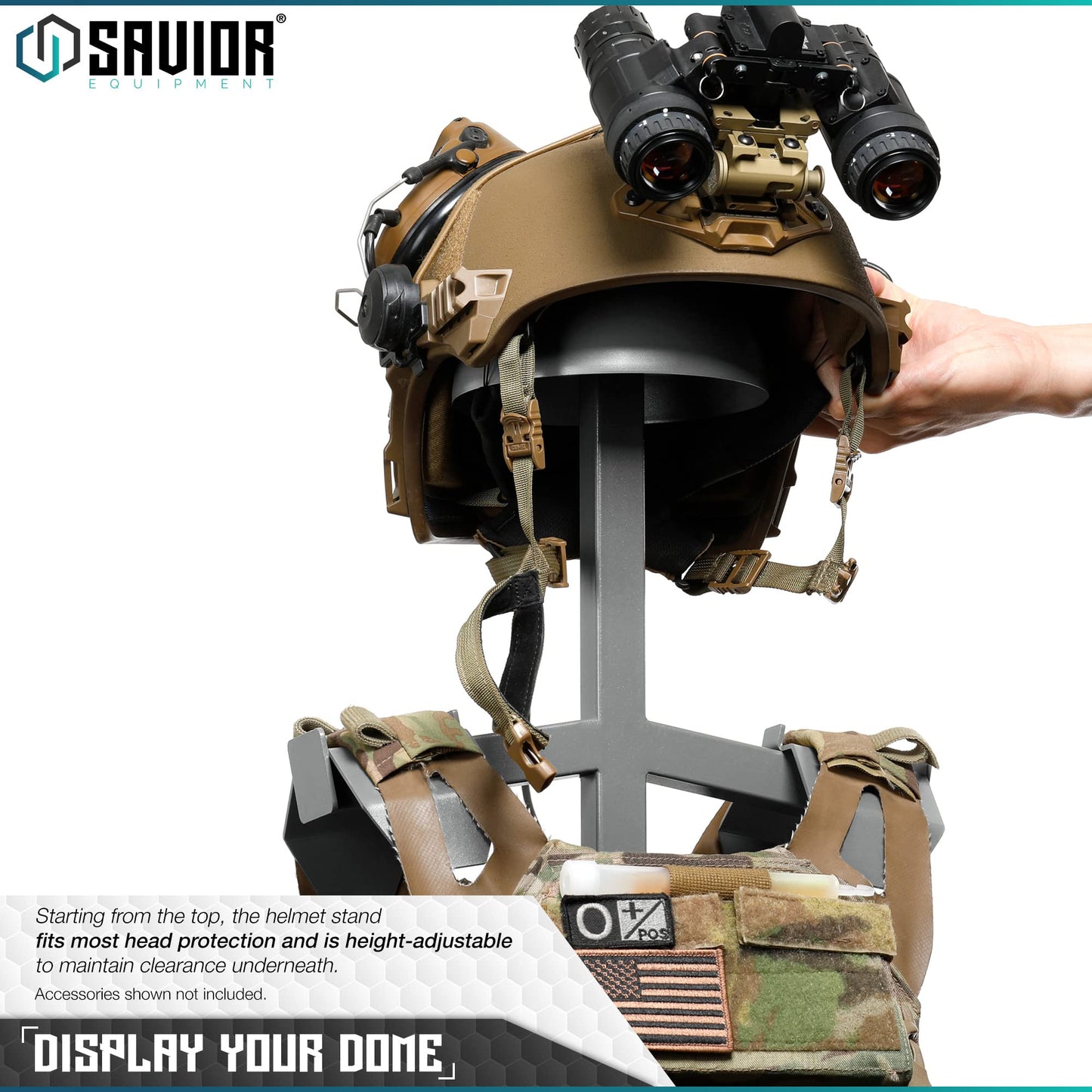 Savior Equipment H.P.C Tactical Gear Stand Tabletop Helmet Vest Display Rack, Military Gear Holder Plate Carrier Indoor Home Garage Free-Standing Organizer, SW Gray