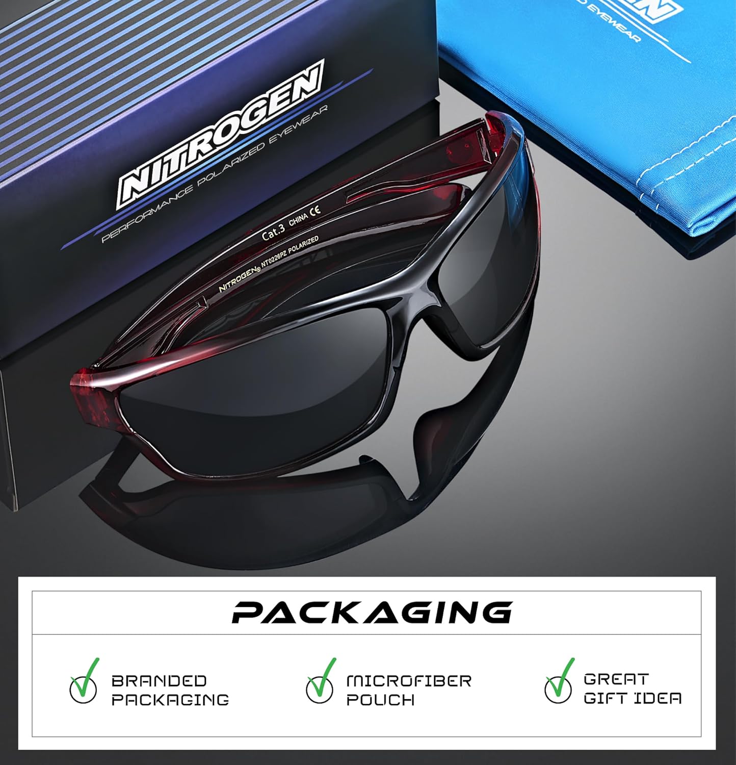 Nitrogen Polarized Wrap Around Sport Sunglasses for Men Women UV400 Driving Fishing Running Sun Glasses