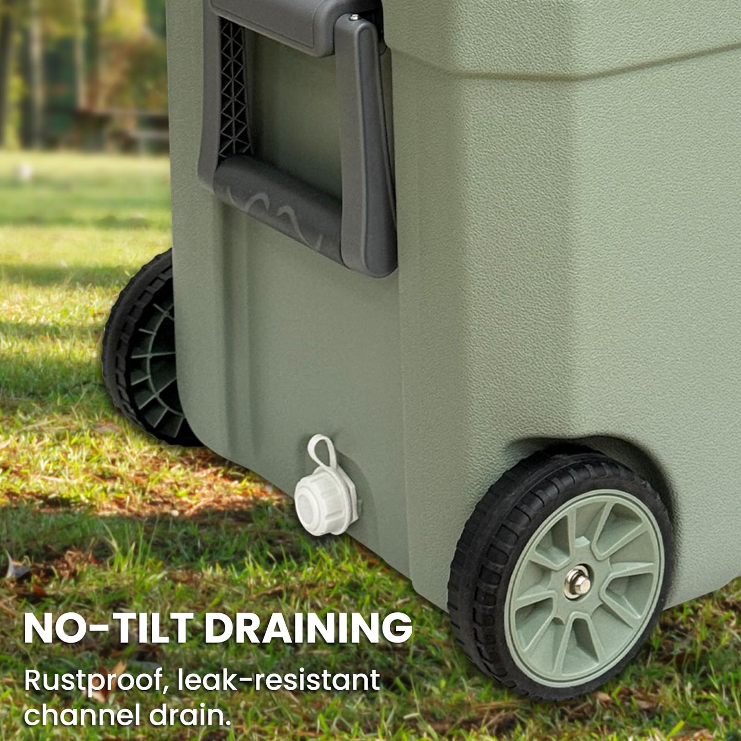 JUST-V 45L Cooler Insulated Portable Ice Chest Box with Heavy Duty Wheels Keeps Ice for up to 5 Days, Great for Beach, Camping, Tailgating, Sports, & More Green