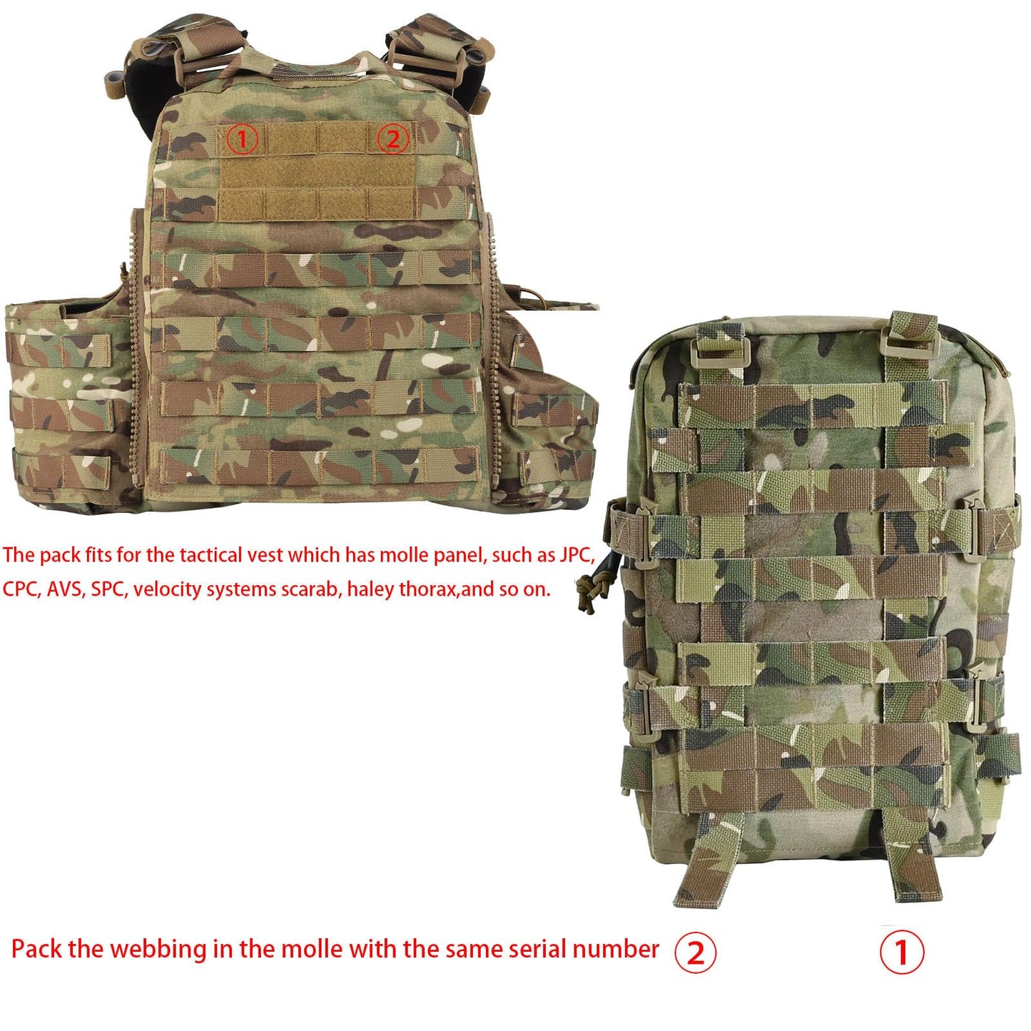 Tactical Mini Molle Hydration Pack,Molle Hydration Carrier with IFAK Pouch&US Flag&Med Patch,Hydropack for 2L Water Bladder (CP)