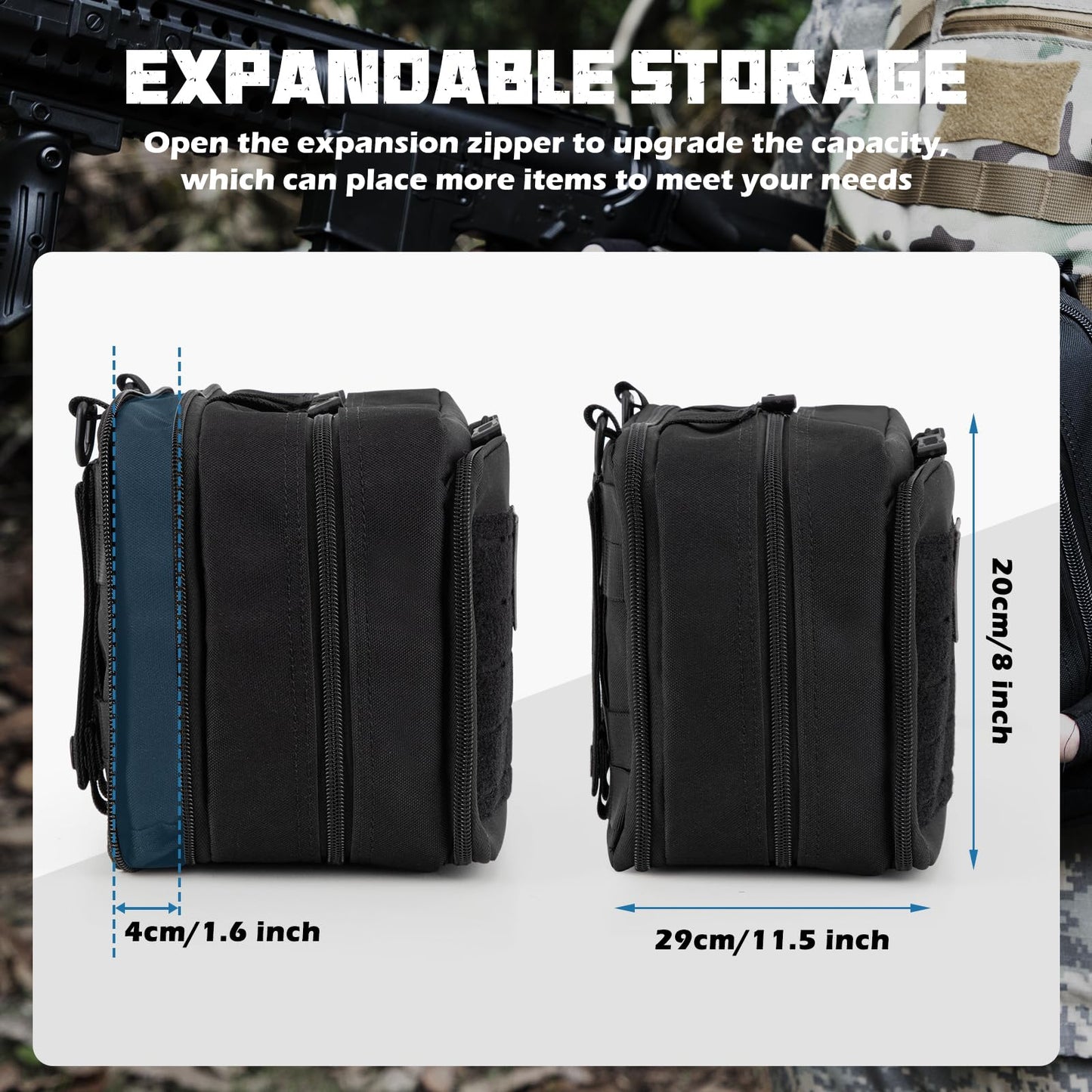 Jueachy Molle Large Tactical Pouch: EDC Pouch Medical Tool Pouches Expandable Admin Bag Accessories Organizer Utility Pack