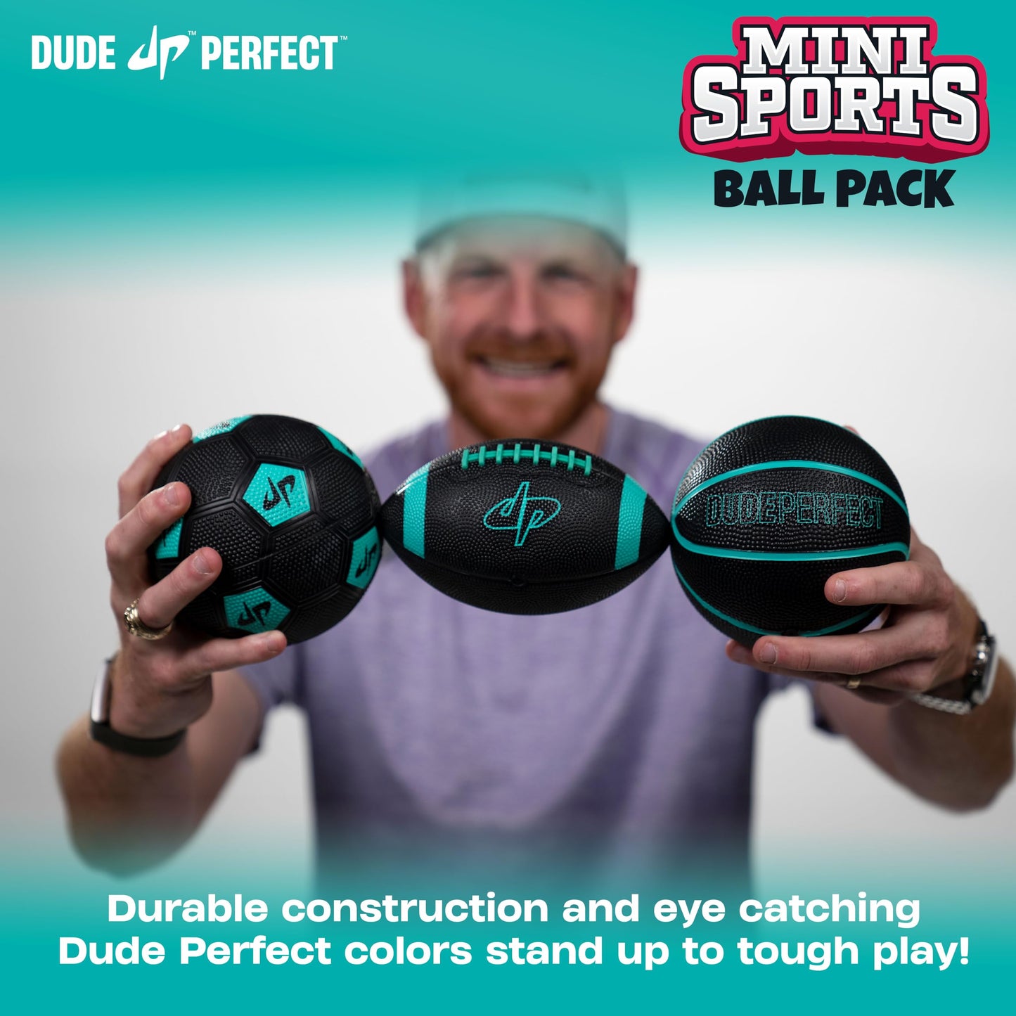 Dude Perfect Mini Sports Balls, Kids and Adults Multi-Pack Sports Ball Set, Indoor and Outdoor Play, Includes Football, Basketball and a Soccer Ball