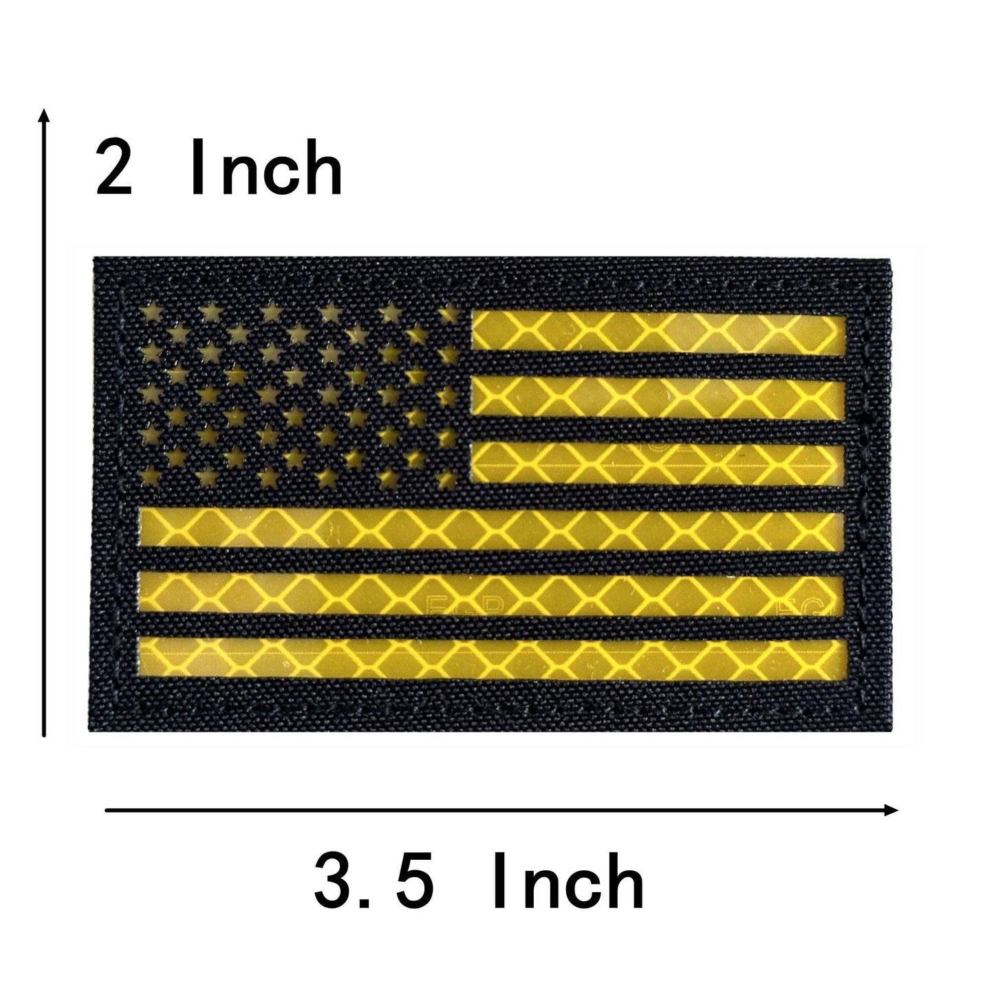 2x3.5 Reflective US USA American Flag Tactical Patches Hook-Fastener Backing (1 Left + 1 Right) (Black-Yellow)