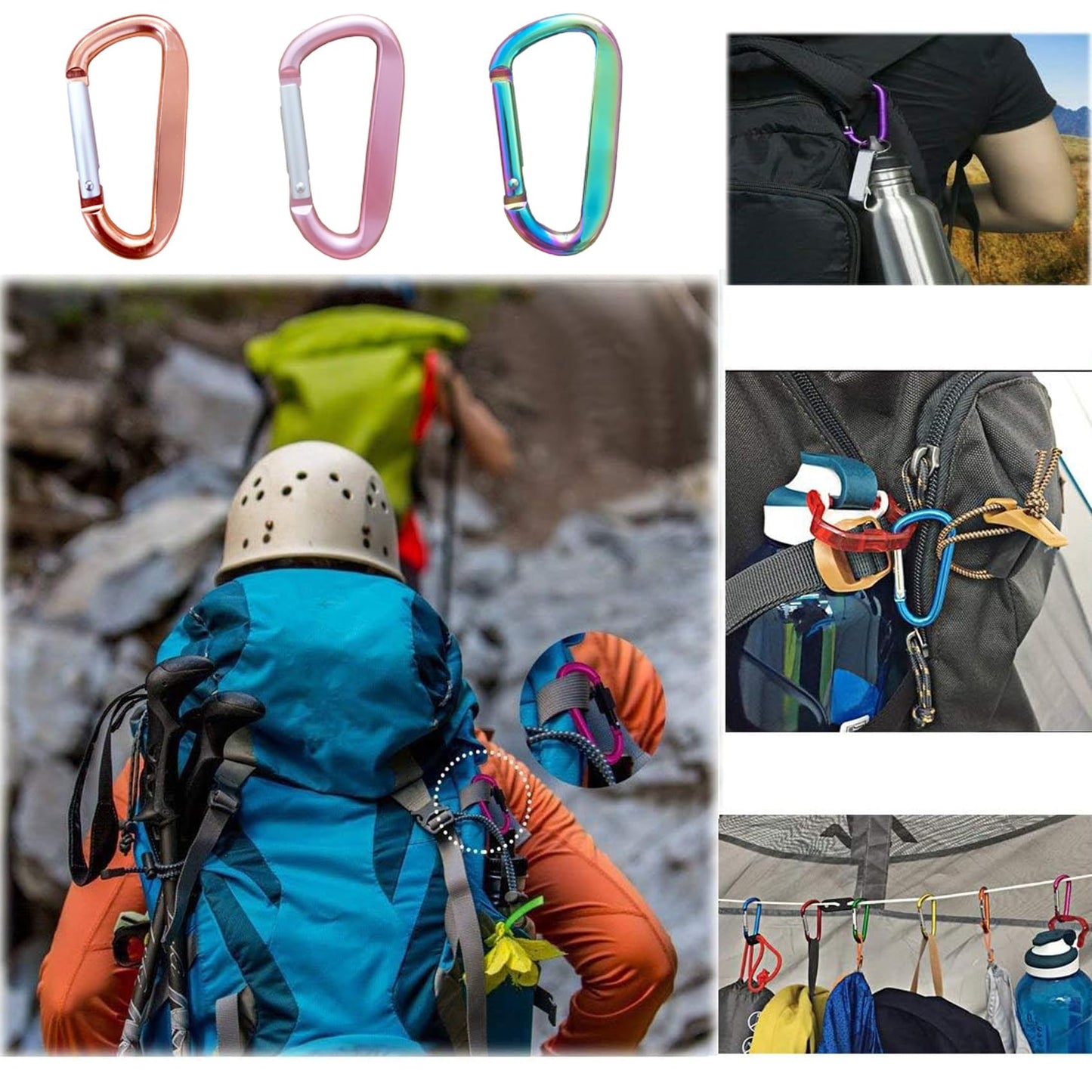 Cute Carabiner Clip, 3" Aluminum Alloy Caribeener D Ring, Spring Snap Hook for Keychain Clip(2pack Colorful)