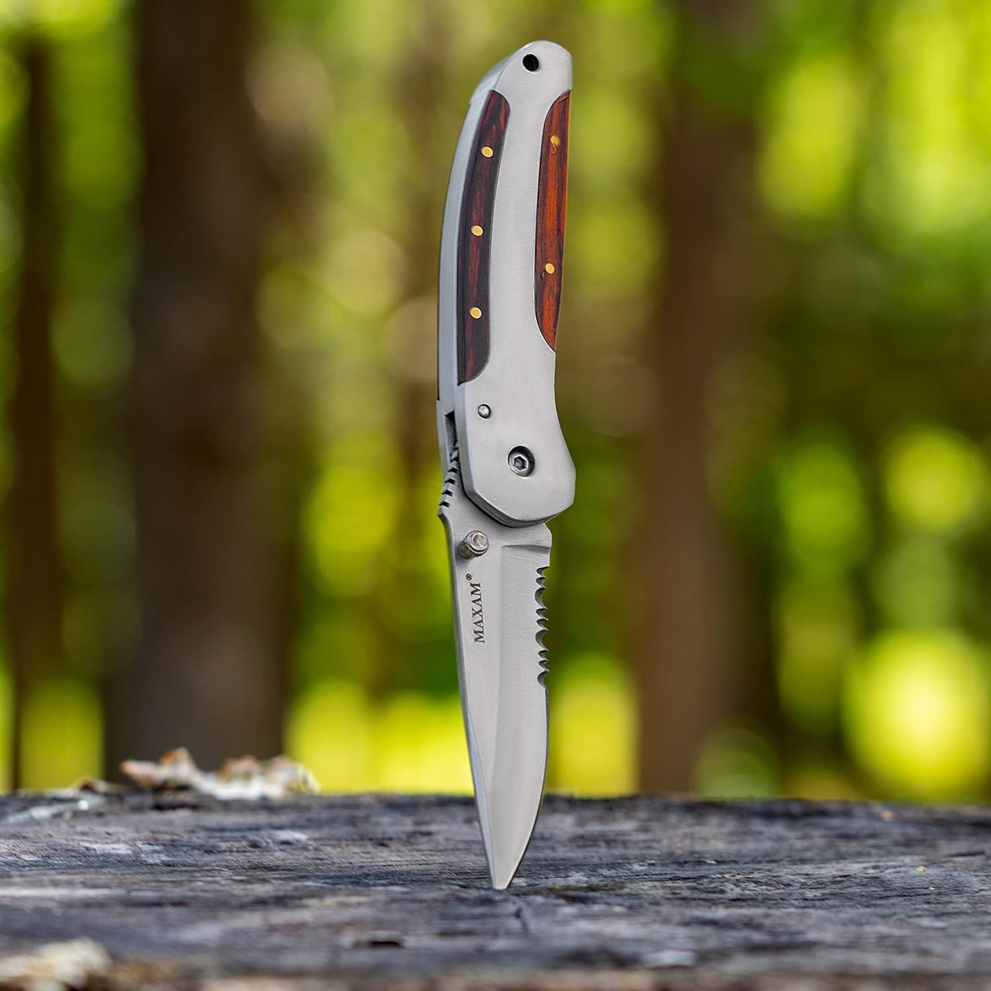 Maxam 4 Inch Liner Lock Knife: Helf Serrated Pocket Knife for EDC, Tactical, Survival, Camping, Fishing, and Hiking