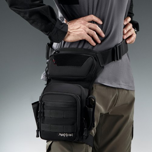 AMHEH Drop Leg Thigh Bag Hip Pouch 4.5L Black | Military, Tactical, Motorcycle, Bike, Cycling, Hiking, Outdoor, Adjustable for Waists Up to 59 Inches