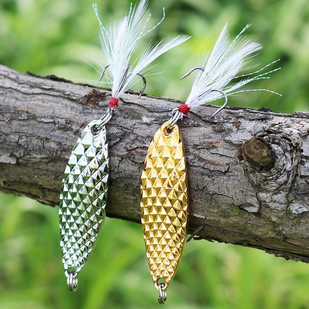 Sougayilang Fishing Spoons Hard Fishing Lures Treble Hooks Salmon Bass Metal Fishing Lure Baits 1/2 OZ