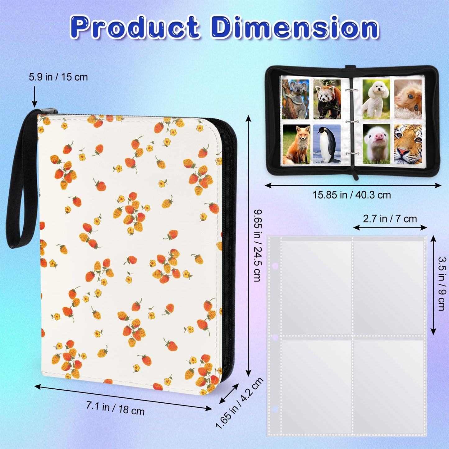 400 Pockets Card Binder, 4-Pocket Trading Card Binder Album Holder Storage Book for Game Cards with 50 Removeable Sleeves, Ideal Baseball Binder Fit 400 Cards, Gift for Kids Adults