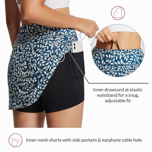 baleaf Women's Golf Skorts Tennis Skirts with Pockets Athletic Running Workout Sports Printed Navy Leaf XS